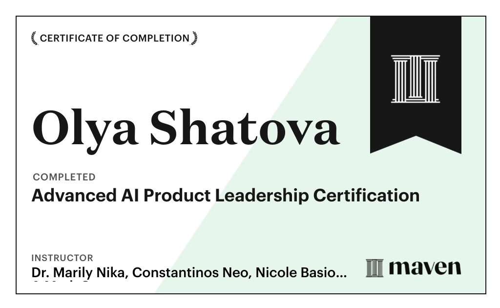 Certificate for Advanced AI Product Leadership Certification