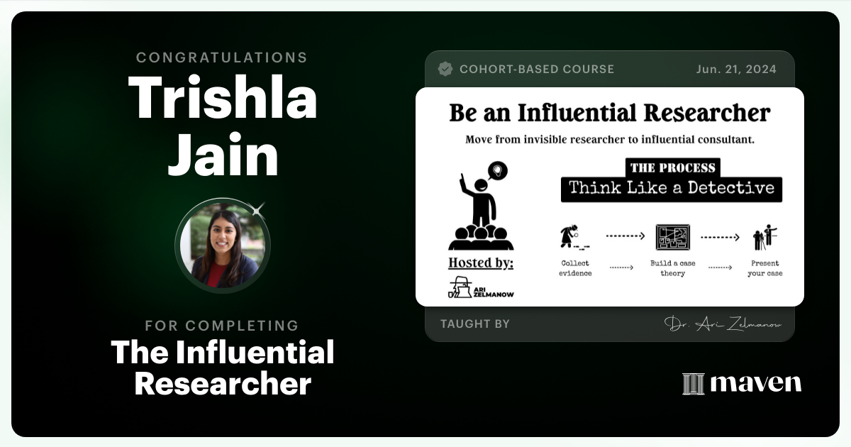 Certificate of Completion for Influential Research: How to Influence Product Decisions with Research