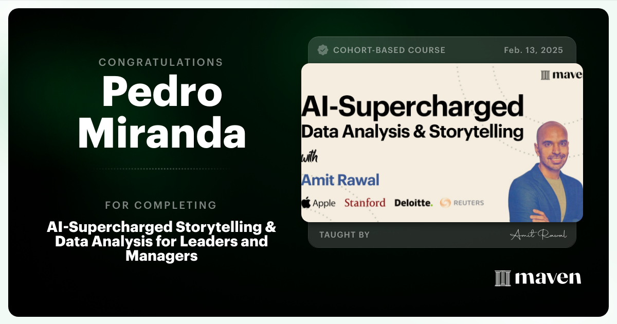Certificate of Completion for AI-Supercharged Storytelling & Data Analysis for Leaders and Managers