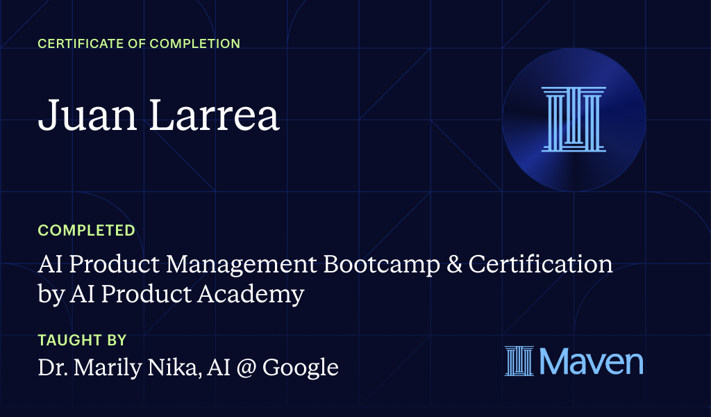 Certificate for AI Product Management Bootcamp & Certification by AI Product Academy