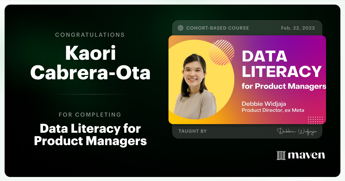 Certificate of Completion for Data Mastery for Product Managers