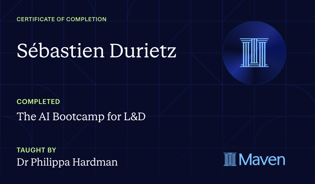 Certificate for The AI Bootcamp for L&D