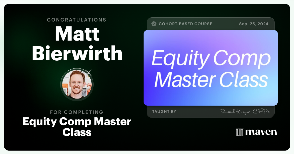 Certificate of Completion for Equity Comp Master Class