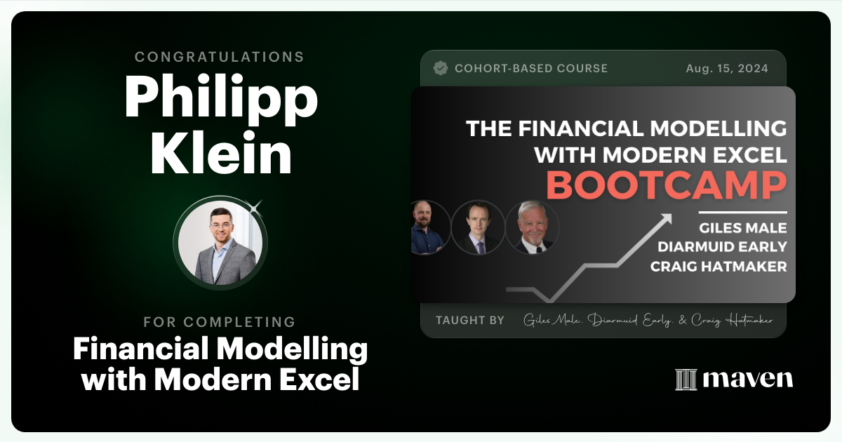Certificate of Completion for Financial Modelling with Modern Excel