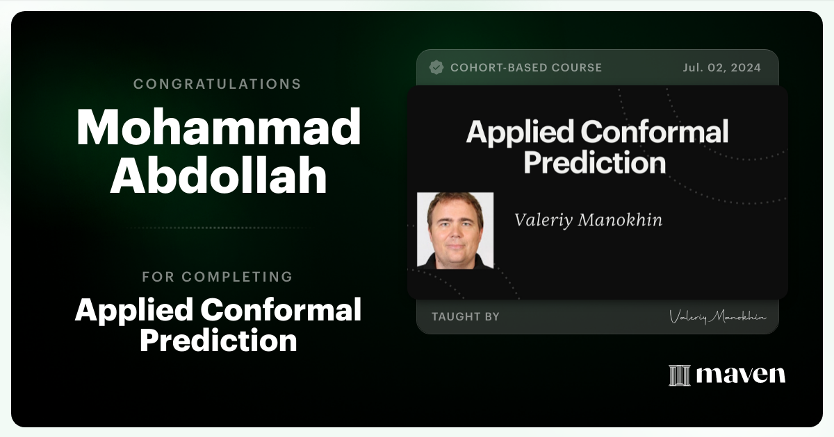 Certificate of Completion for Applied Conformal Prediction