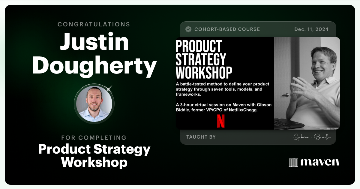 Certificate of Completion for Product Strategy Workshop
