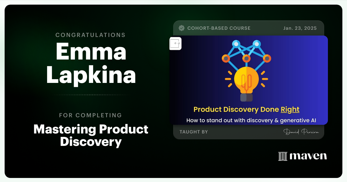Certificate of Completion for Mastering Product Discovery