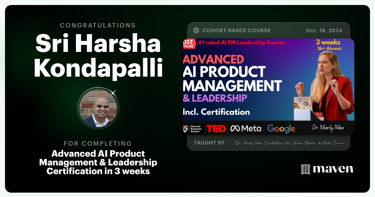 Certificate of Completion for Advanced AI Product Leadership Certification