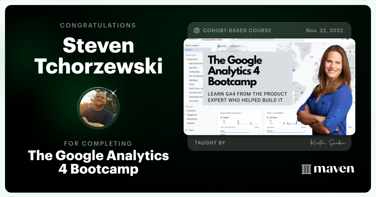 Certificate of Completion for The Google Analytics 4 Bootcamp