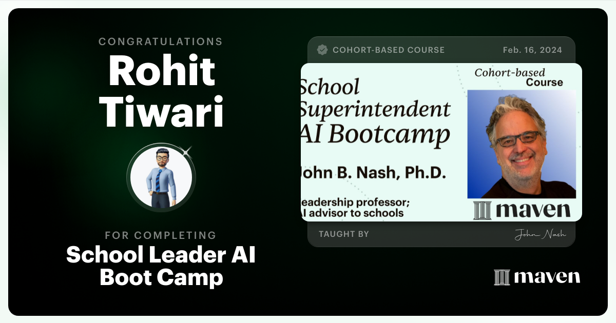 Certificate of Completion for School Leader AI Bootcamp