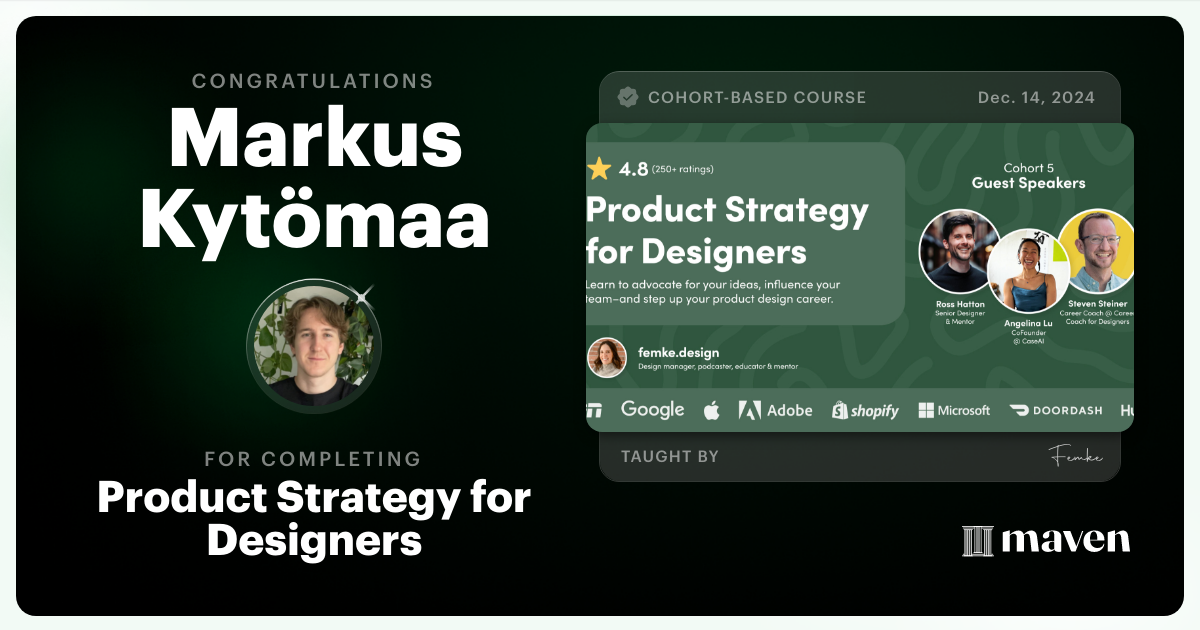 Certificate of Completion for Product Strategy for Designers