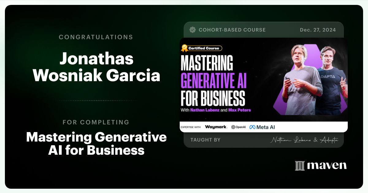 Certificate of Completion for Mastering Generative AI for Business