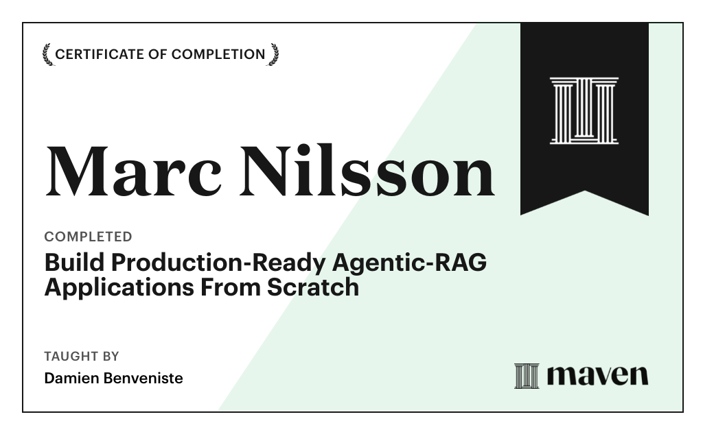 Certificate for Build Production-Ready Agentic-RAG Applications From Scratch