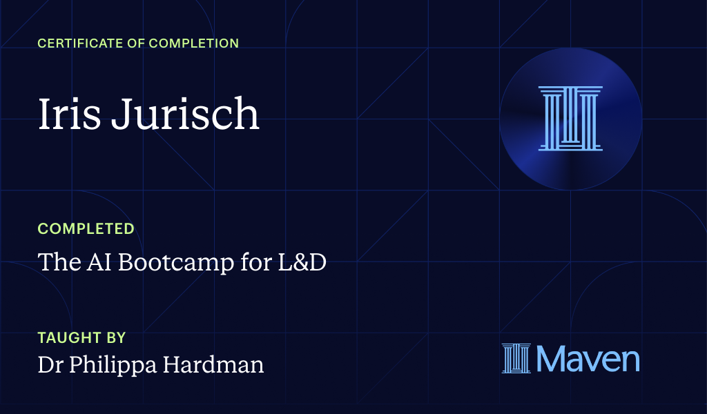 Certificate for The AI Bootcamp for L&D