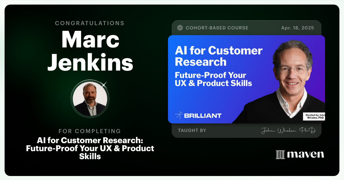 Certificate of Completion for AI for Customer Research: Future-Proof Your UX & Product Skills