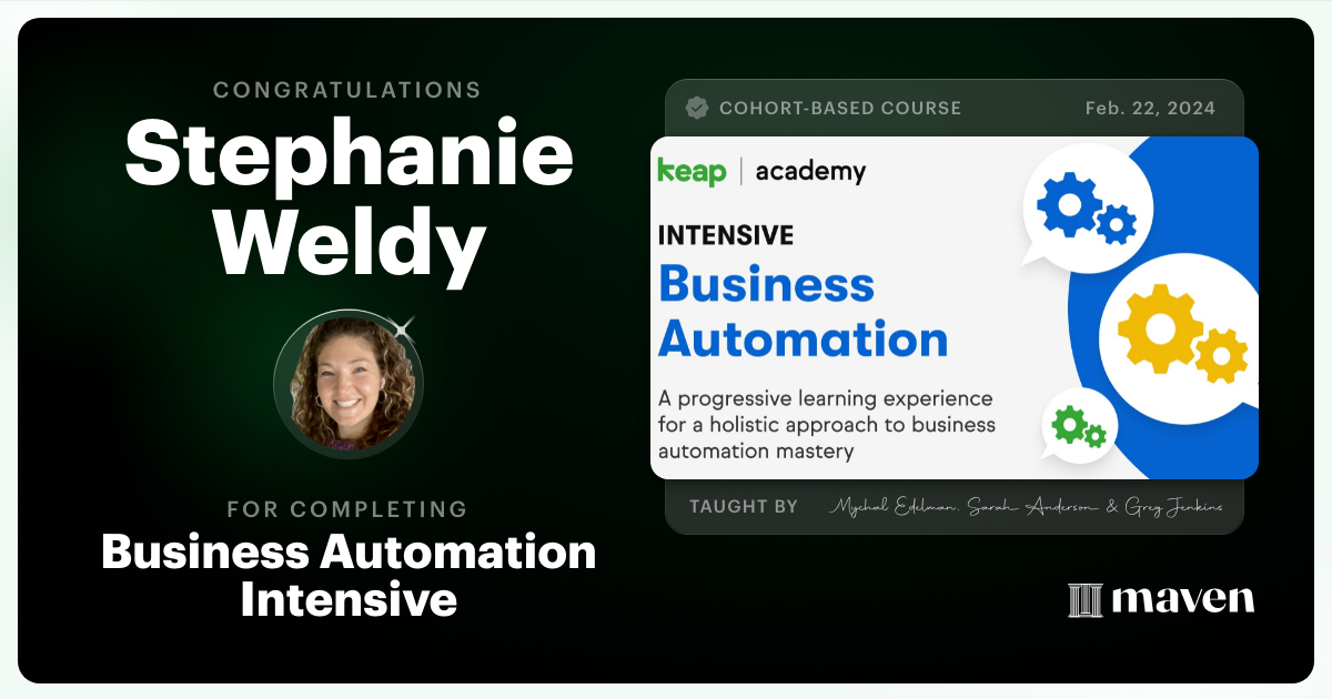 Certificate of Completion for Business Automation Intensive