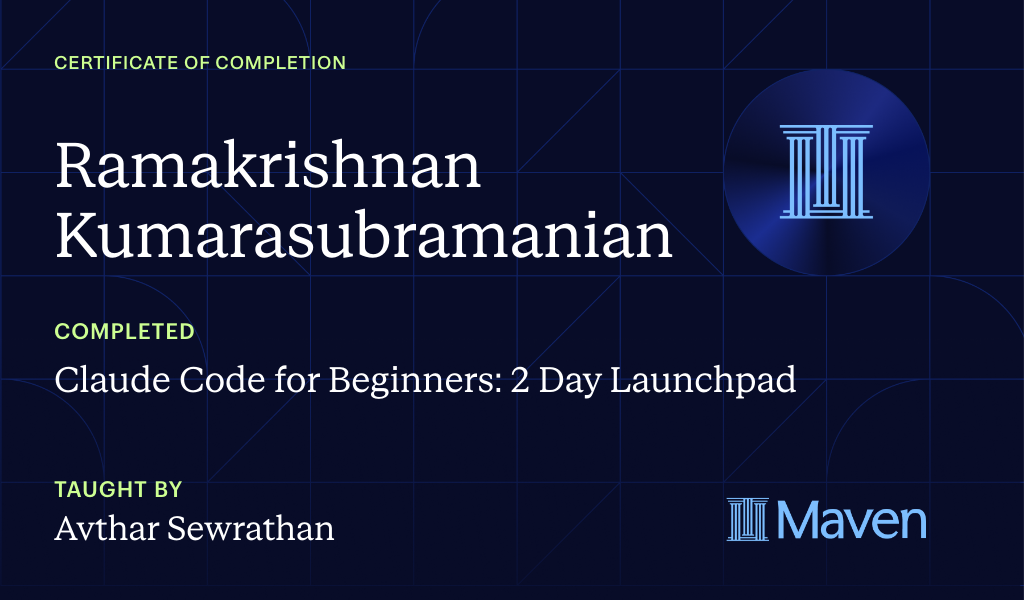 Certificate for Claude Code for Beginners: 2 Day Launchpad