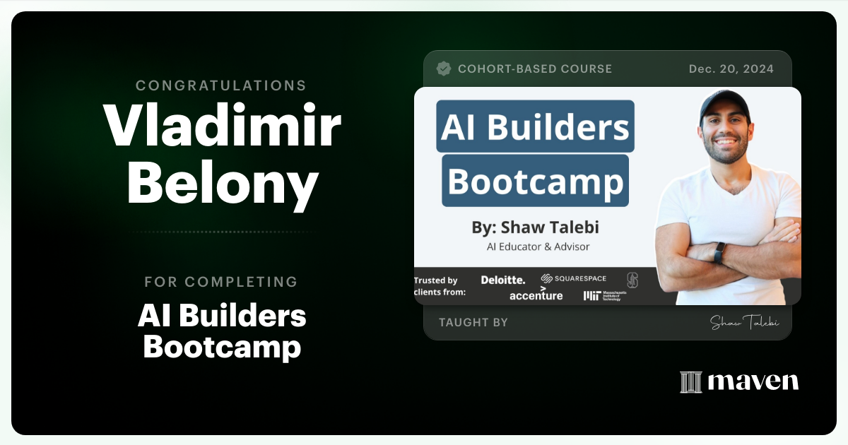 Certificate of Completion for AI Builders Bootcamp