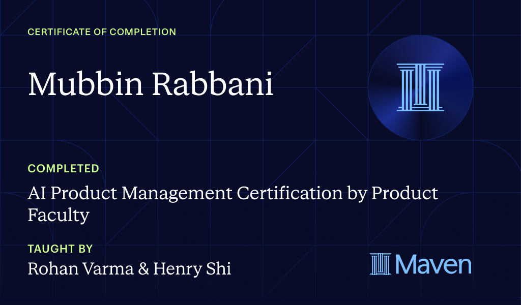 Certificate for AI Product Management Certification by Product Faculty