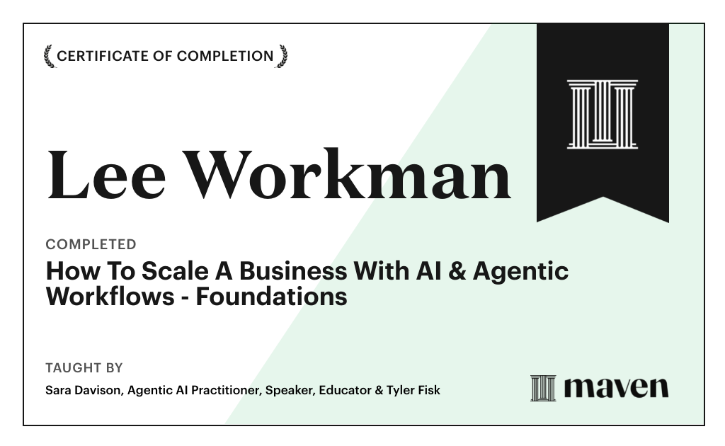 Certificate for How to Scale A Business With Agentic Workflows by AI Build Lab