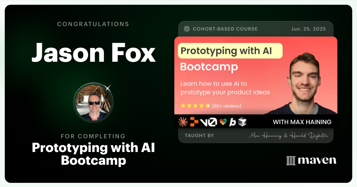 Certificate of Completion for Vibe Coding Bootcamp