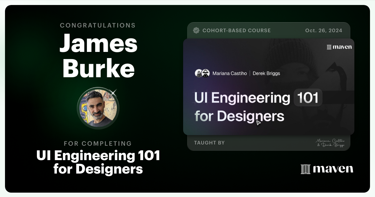 Certificate of Completion for UI Engineering 101 for Designers