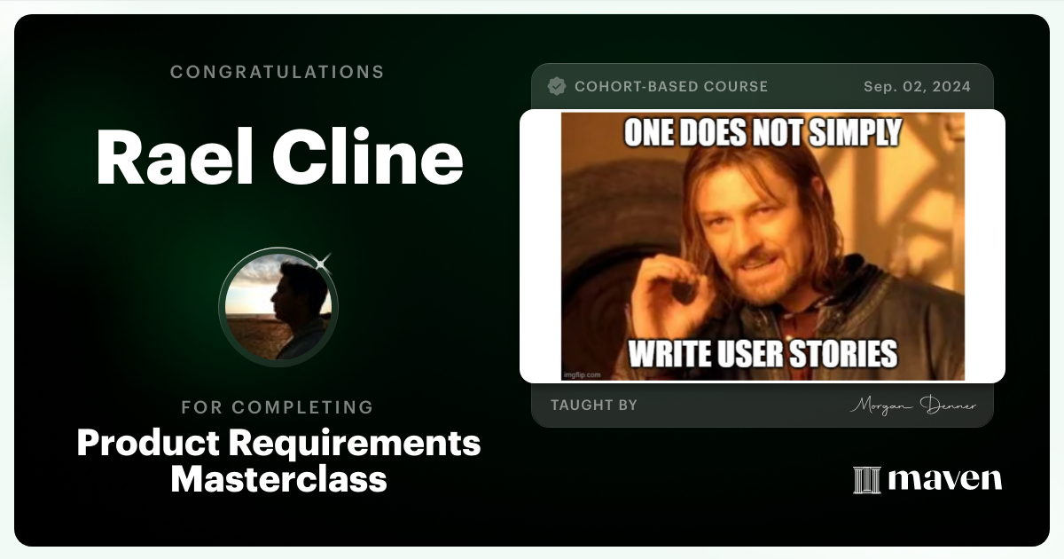 Certificate of Completion for AI-Enabled Product Requirements Masterclass