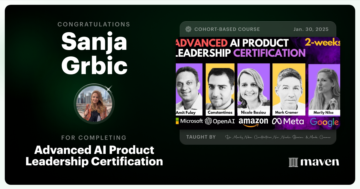 Certificate of Completion for Advanced AI Product Leadership Certification