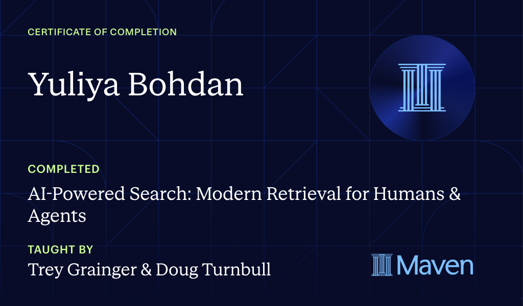 Certificate for AI-Powered Search: Modern Retrieval for Humans & Agents