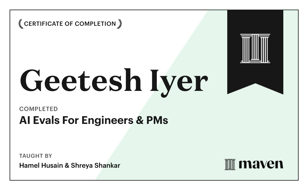 Certificate for AI Evals For Engineers & PMs