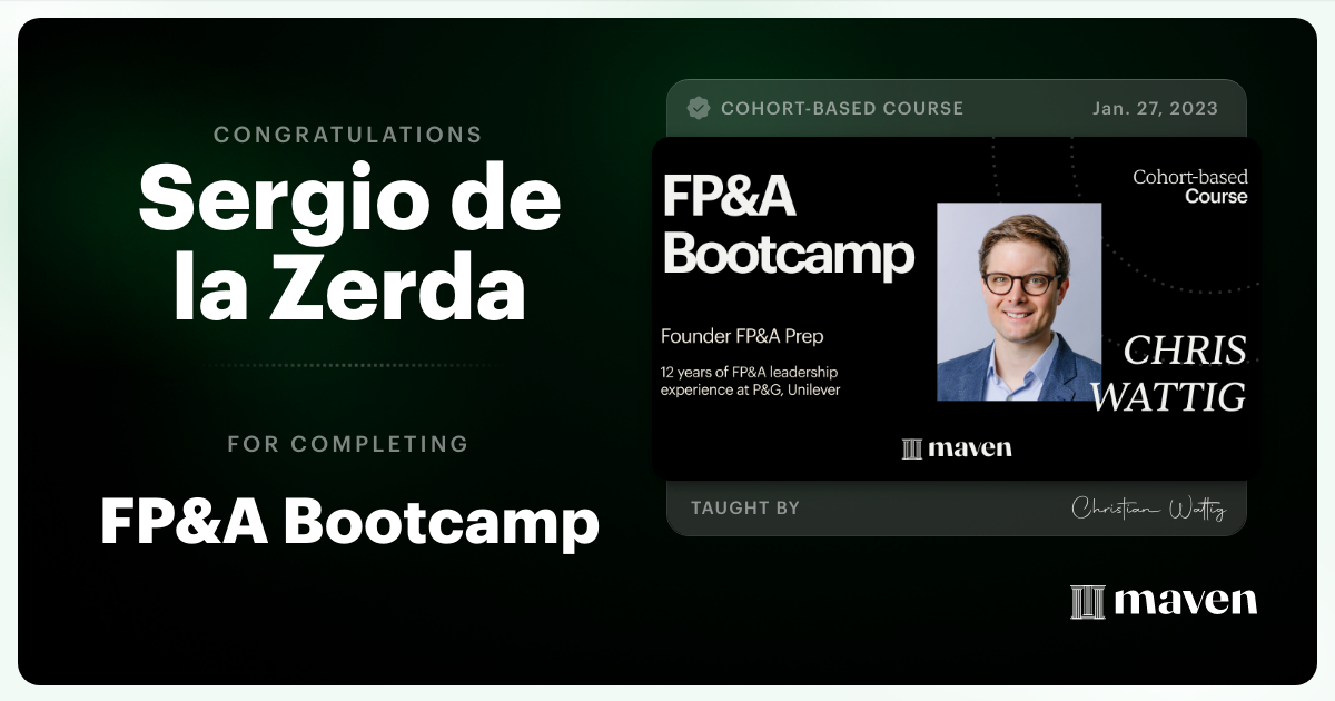 Certificate of Completion for FP&A Bootcamp