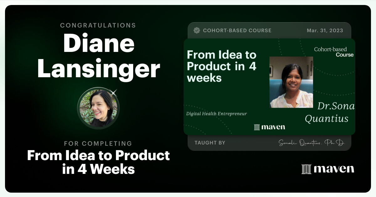 Certificate of Completion for From Idea to Product in 4 Weeks