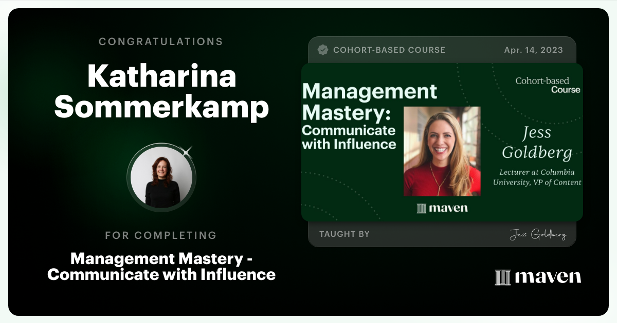 Certificate of Completion for Management Mastery - Communicate with Influence
