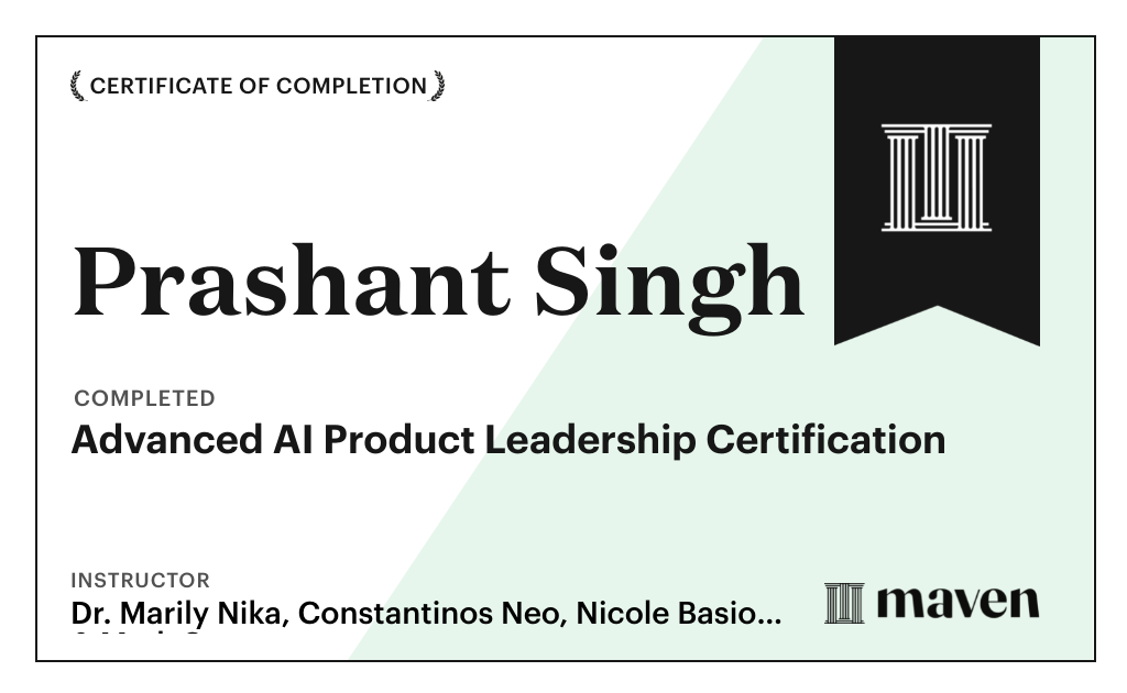 Certificate for Advanced AI Product Leadership Certification