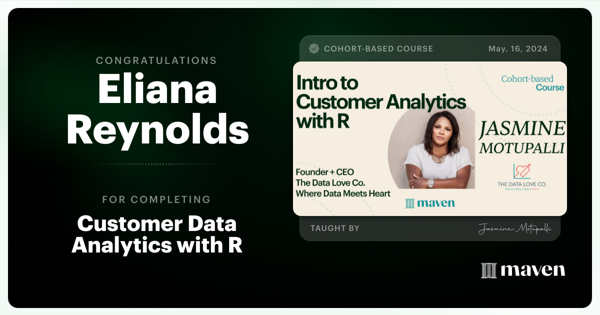 Certificate of Completion for Customer Data Analytics with R