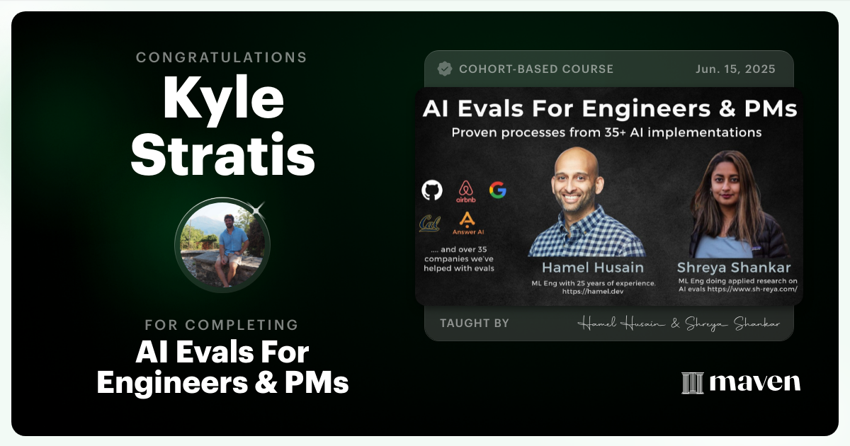 Certificate of Completion for AI Evals For Engineers & PMs
