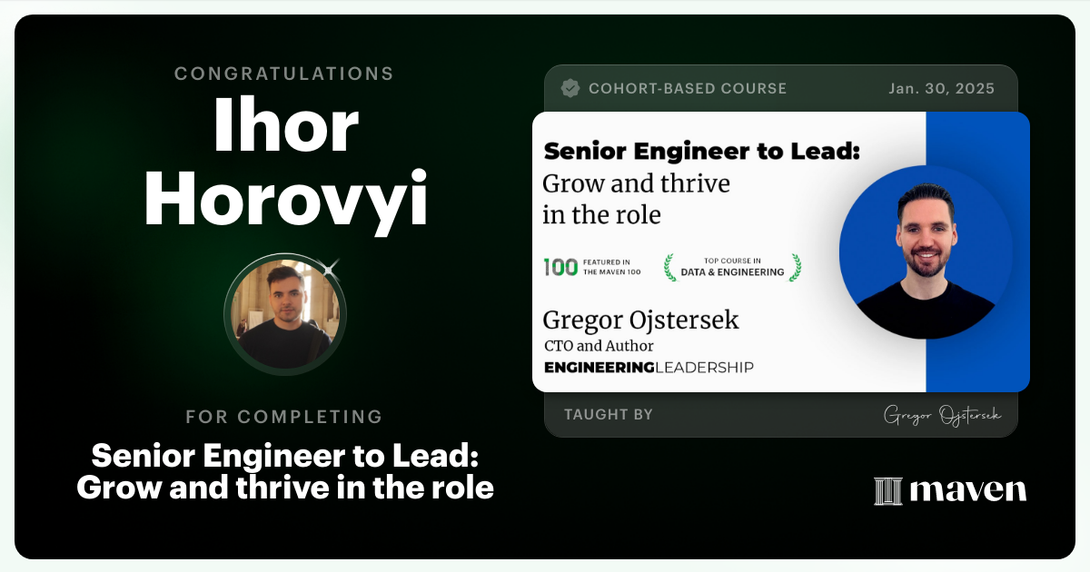 Certificate of Completion for Senior Engineer to Lead: Grow and thrive in the role