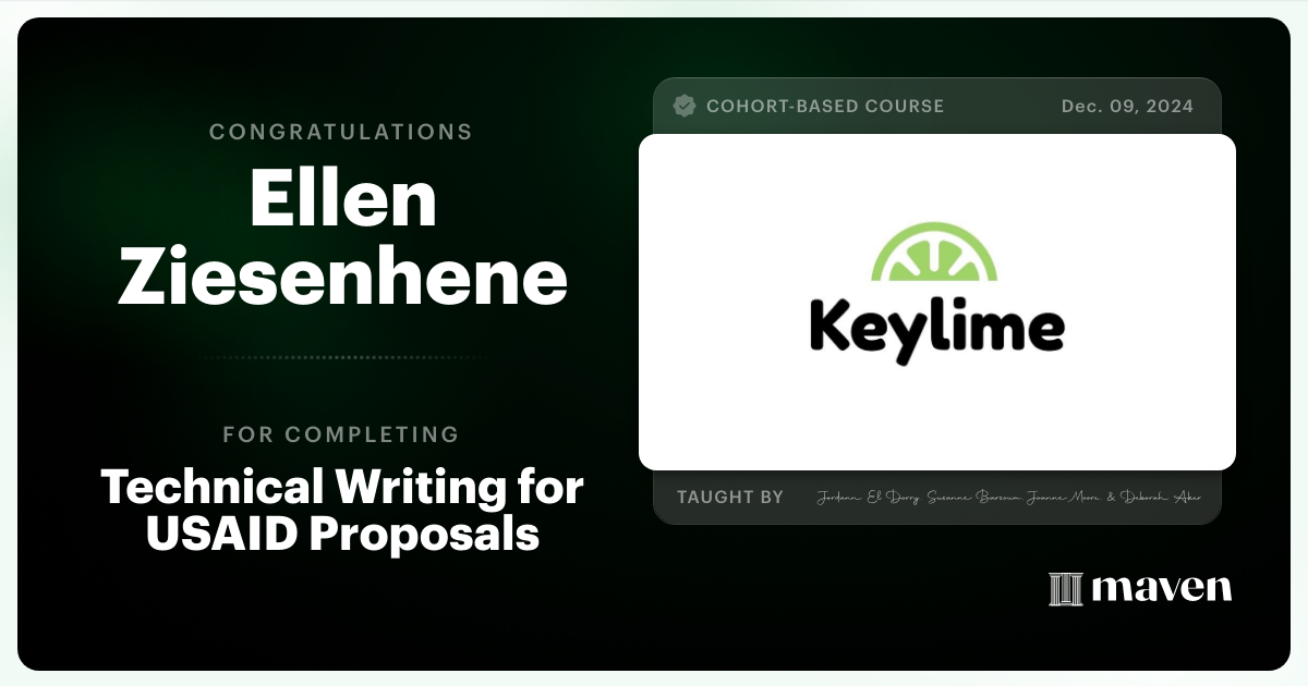 Certificate of Completion for Writing to Win: Technical Writing for Proposals