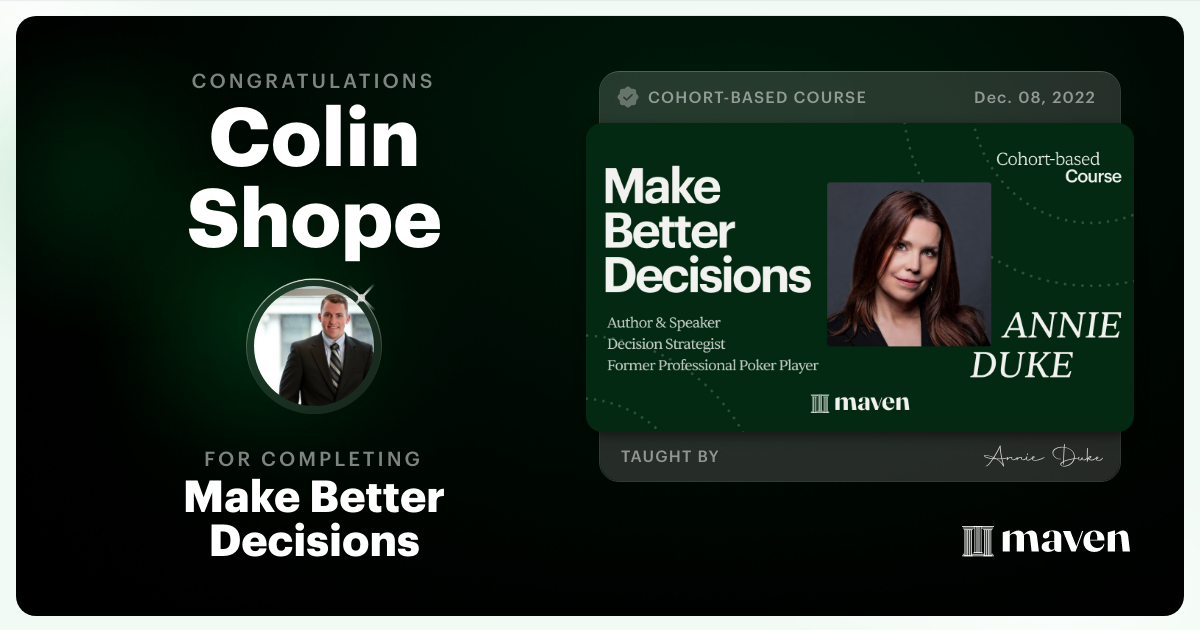 Certificate of Completion for Make Better Decisions