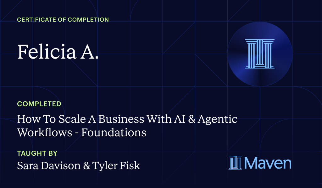 Certificate for How to Scale A Business With Agentic Workflows by AI Build Lab