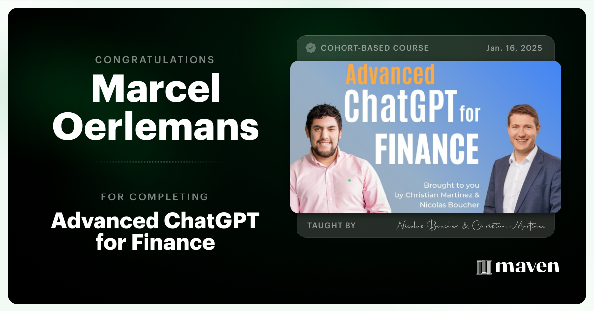 Certificate of Completion for AI for Finance - Advanced