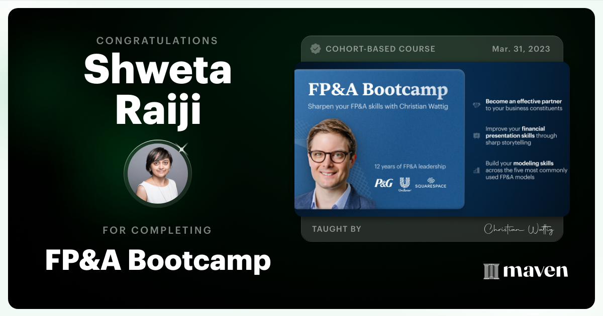 Certificate of Completion for FP&A Bootcamp