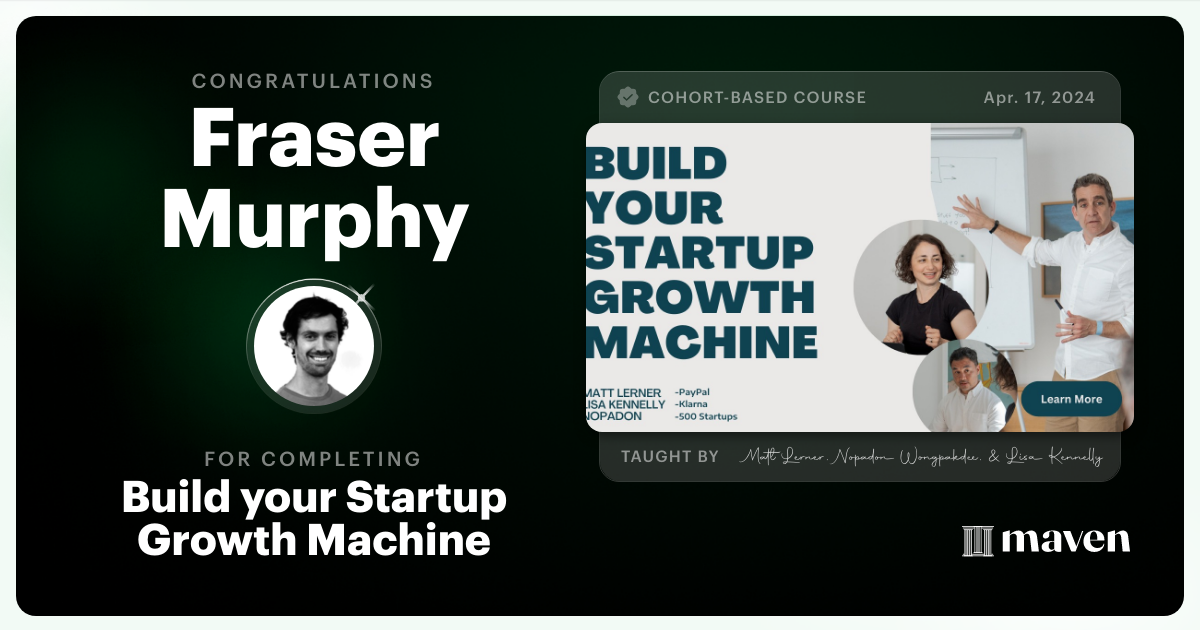 Certificate of Completion for Build your Startup Growth Machine