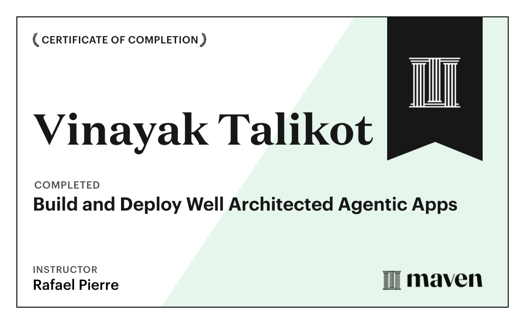 Certificate for From Vibe to Live: Build and Deploy Production AI Agents
