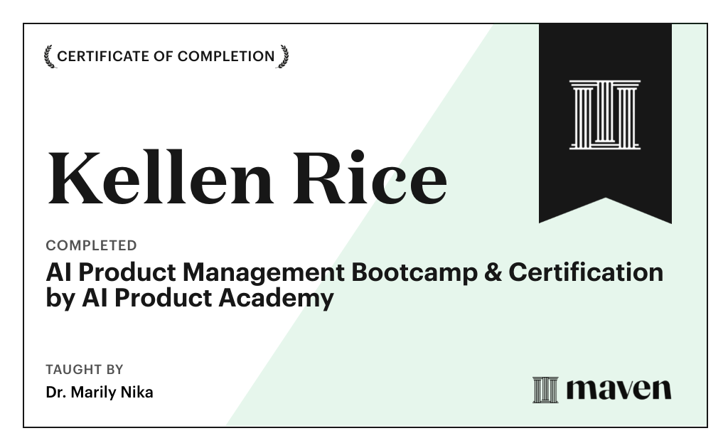 Certificate for AI Product Management Bootcamp & Certification by AI Product Academy