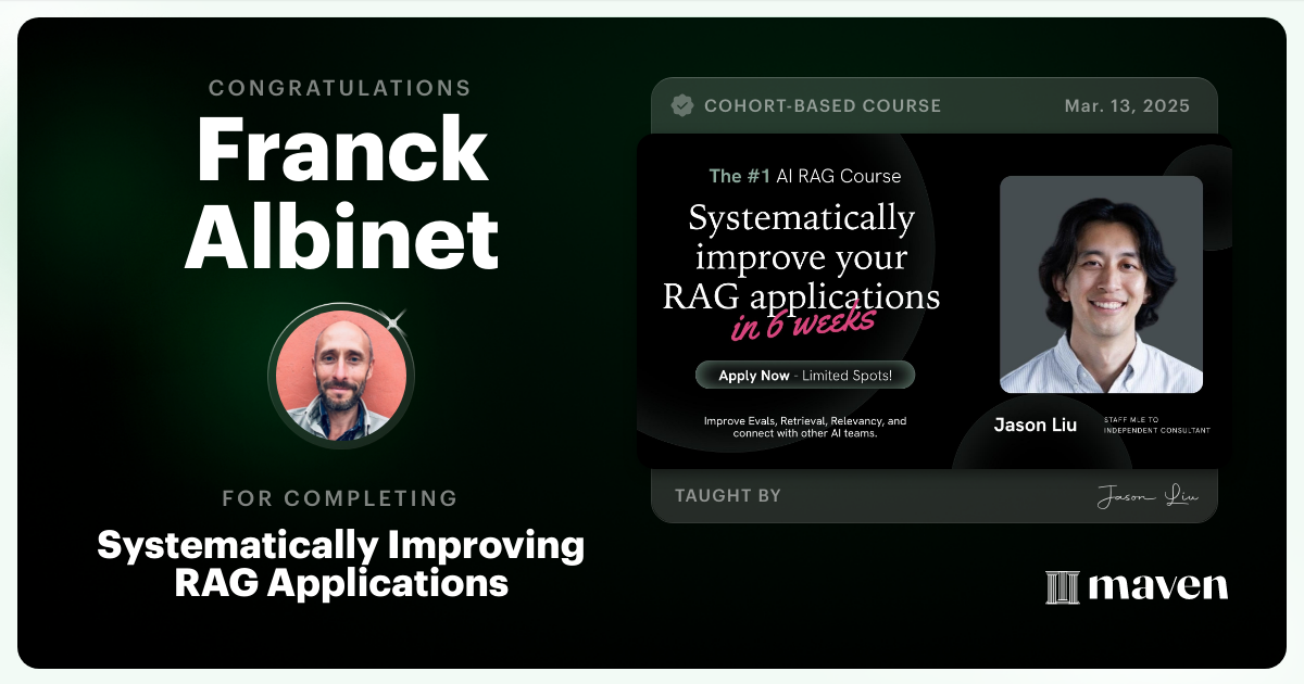 Certificate of Completion for Systematically Improving RAG Applications