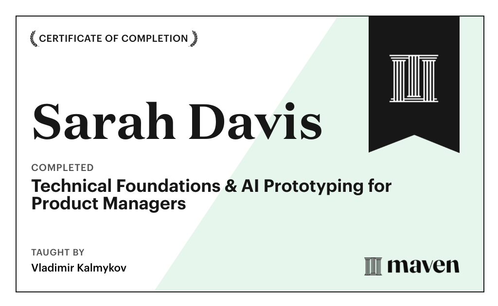 Certificate for Technical Foundations & AI Prototyping for Product Managers