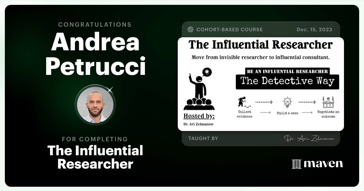 Certificate of Completion for Influential Research: How to Influence Product Decisions with Research
