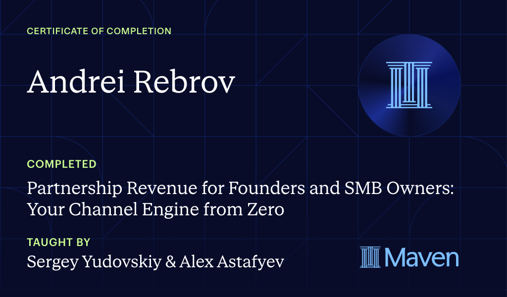 Certificate for Partnership Revenue for Founders and SMB Owners: Your Channel Engine from Zero