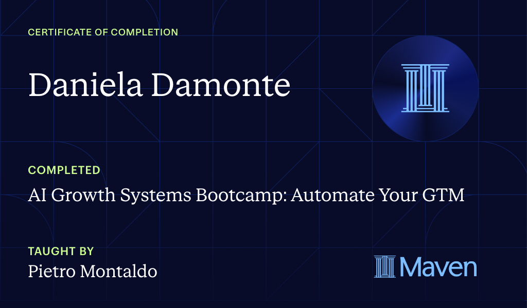Certificate for AI Growth Systems Bootcamp: Automate Your GTM